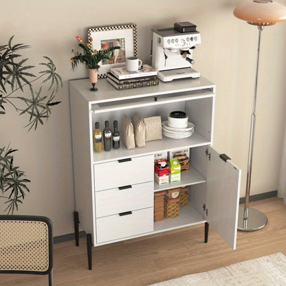 Dressoir – Sideboard – Opbergkast – Buffetkast – Ladekast – Wit Zwart Retro-Modern – 85x40x120 cm – Duurzaam Spaanplaat – Verstelbare Legplanken