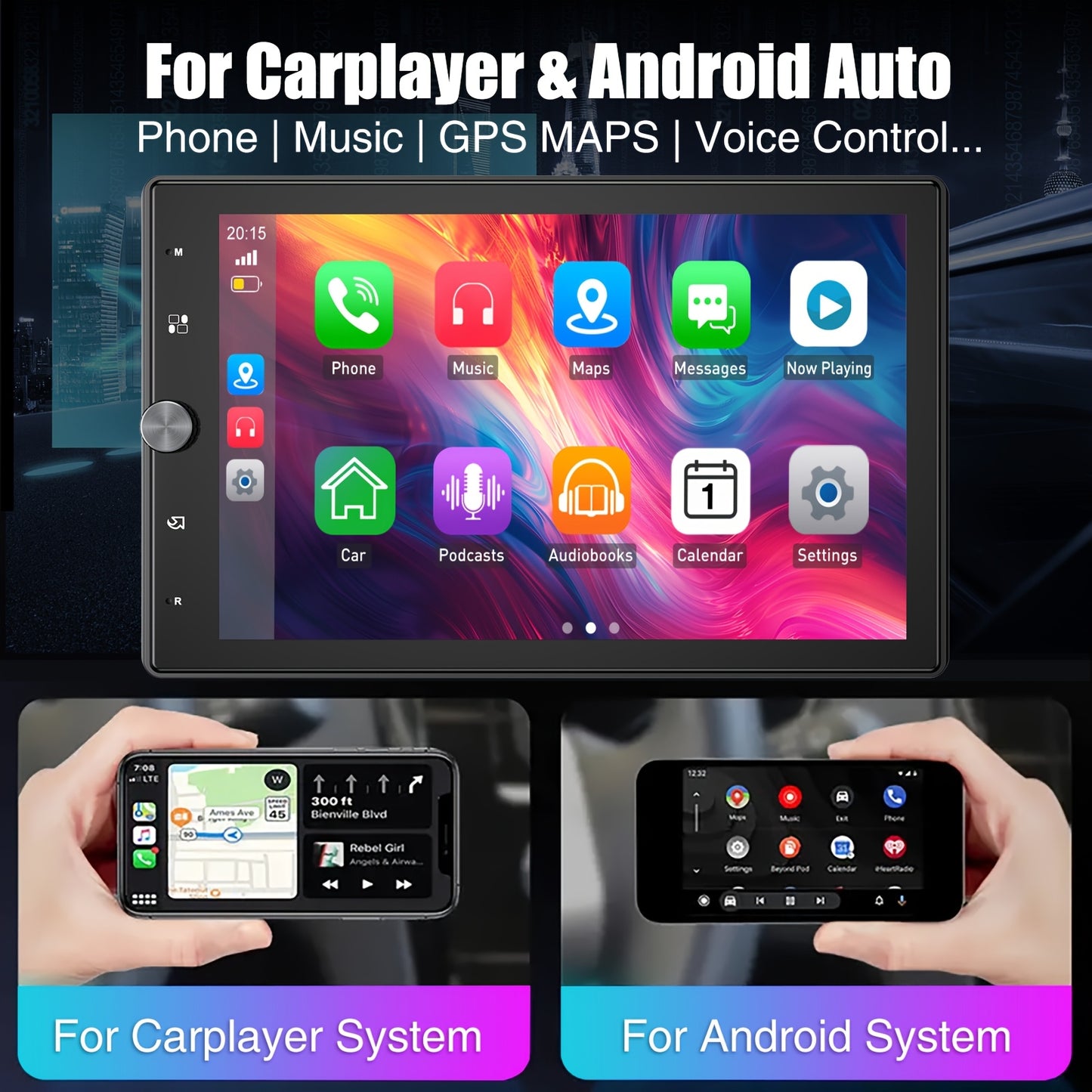 Autoradio – Auto Multimedia Speler – Inbouw Radio – Single DIN Radio – Draaibare Autoradio – 26,4 CM HD Touchscreen – Draadloos CarPlay & Android Auto – Inclusief 4 LED Achteruitrijcamera