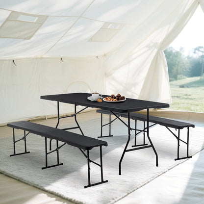 Opvouwbare Tuinset – Buffettafel – Bierbank – Campingtafel – Picknicktafel – Ruimte voor 8 Personen – Weerbestendig Kunststof Met Stalen Frame