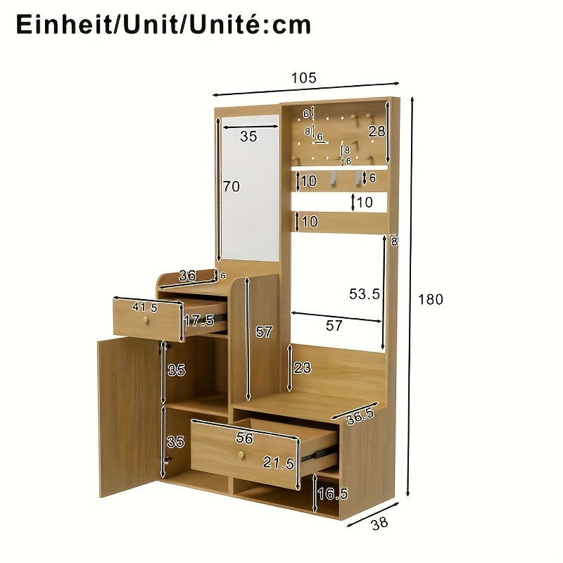 Kapstokkast – Garderobekast – Kapstok – Halmeubel – Garderoberek – Multifunctioneel – Compact – Vrijstaand – Rieten Beige/Bruin – Verstelbare Planken – Kledingroede – Spiegel