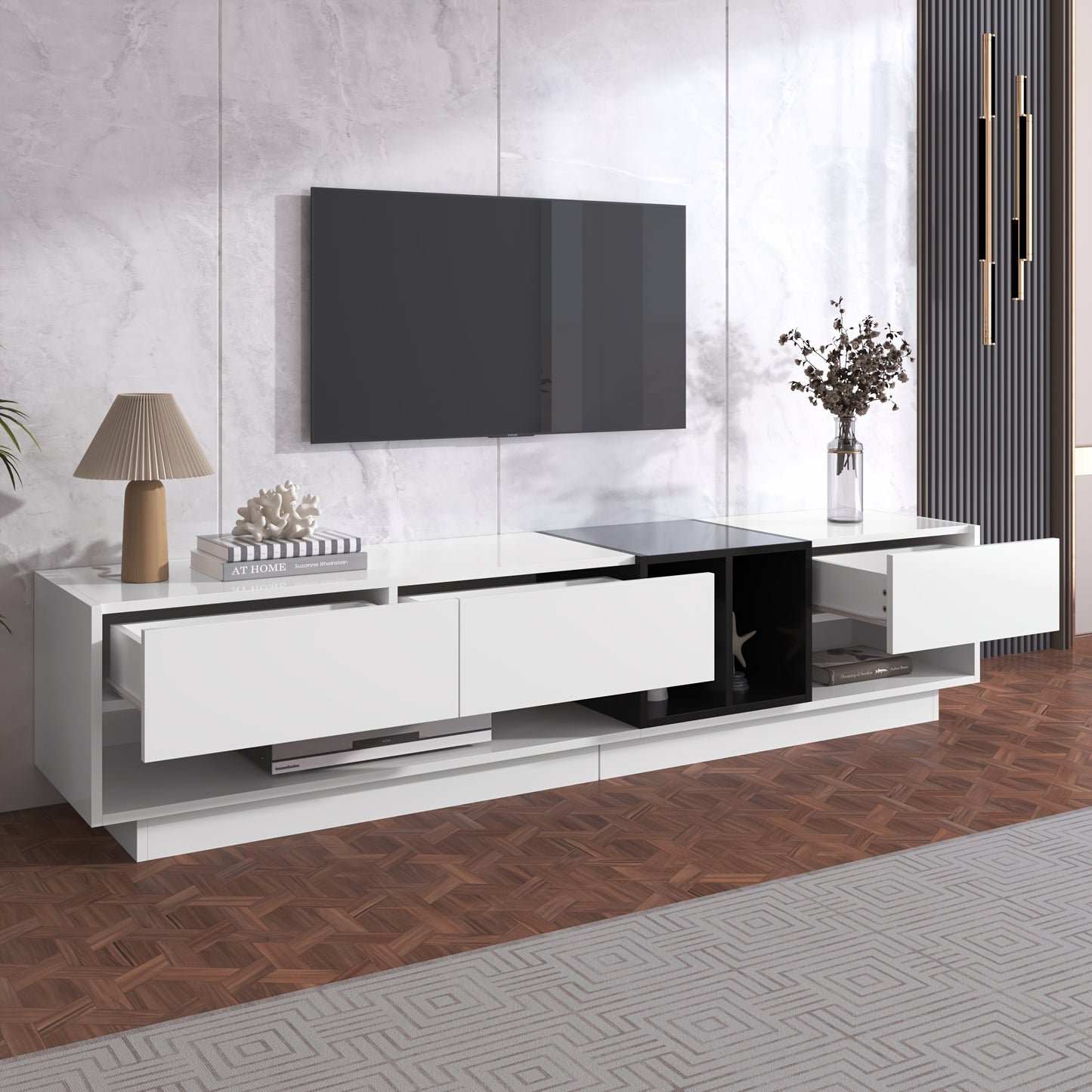 tv meubel – tv kast – tv onderkast – media meubel – televisiekast – Hoogglans Zwart-Wit – Veel Opbergruimte