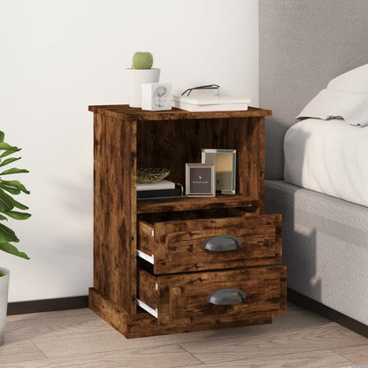 2-Pack Comodini 2pz Rovere Fumo 43x36x60cm 2D Flat, Wooden Nightstand with 3 Drawers - 27" Height, 3.2 Cu Ft Storage, Modern Minimalist Design for Bedroom, Living Room, Office - Holds Phone, Keychain, Wallet, Small Nightstand
