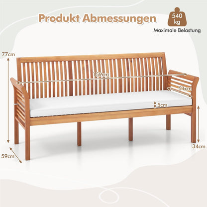 Tuinbank – Buitenbank – Houten Bank – Balkonbank – Parkbank – Acaciahout – 3-Zits – Inclusief Zitkussen – Draagvermogen 540 kg