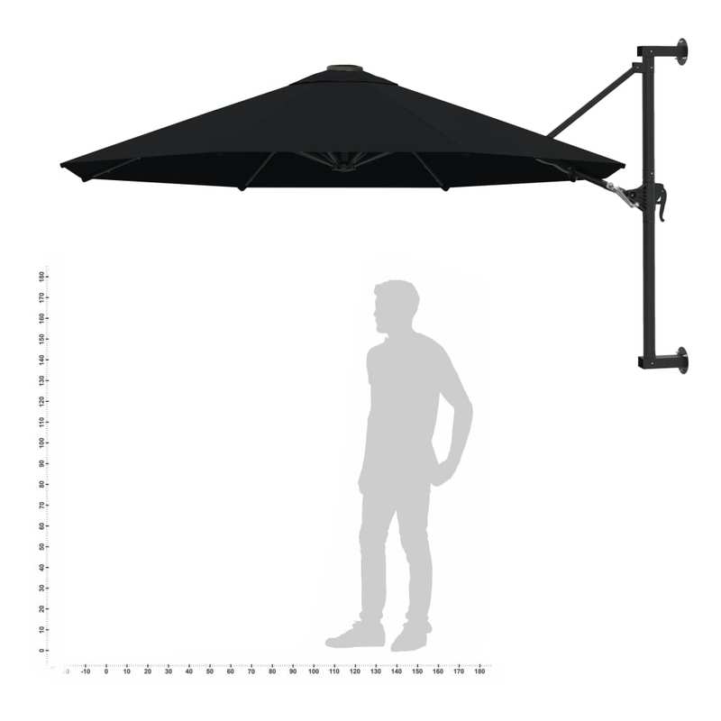 Solid Wall mounting parasol with metal mast 300cm black, Patio Cover, Outdoor Sun Protection, Rectangular Parasol, Classic Design, Durable Fabric, Steel Frame, Wallmounted Umbrella, Outdoor Umbrella, Commercial Outdoor