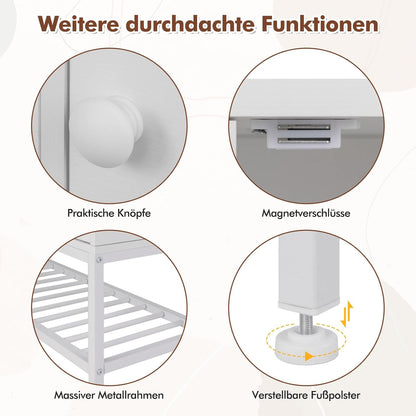 Schoenenbank – Schoenopbergmeubel – Halbank – Schoenenrek – Opbergbank – Inklapbaar Deksel – PVC Zitkussen – Metalen Schoenenrek – Wit + Grijs
