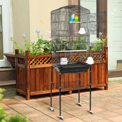 Vogelkooi – Vogelkooi Met Stand – Vogelkooi Met Wieltjes – Vogelkooi Open Bovenkant – Dierenkooi – Groot 46x35,3x150,6 cm – Metalen Kooi – Afneembare Rollende Standaard – Eenvoudig Schoon Te Maken – Ruim En Duurzaam