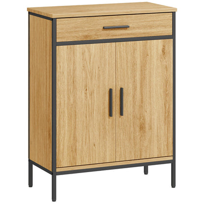 Industrial Modern Bathroom Shelf Cabinet with Two-Tier Shelves & Large Drawer - Freestanding Bathroom Storage Organizer with Oak Finish, Sturdy Construction, Space-Saving Design for Bathroom, Kitchen, or Living Room - Moistur