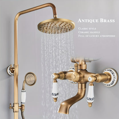 Buitendouche – Tuindouche – Regendouche – Douchekraan – Baduitloop – Antiek Messing – Regendouchekop 20,32 cm – Duurzaam Metalen Materiaal