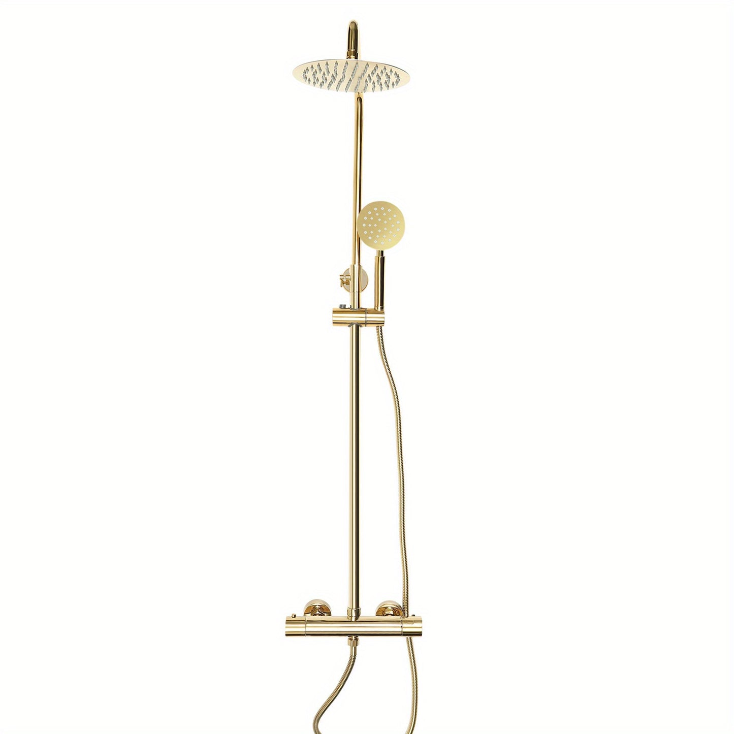 Doucheset – Regendouche – Handdouche – Douchegarnituur – Thermostaatkraan – Gouden Rond Design – Verstelbare Hoogte 70-110 cm – RVS & Messing