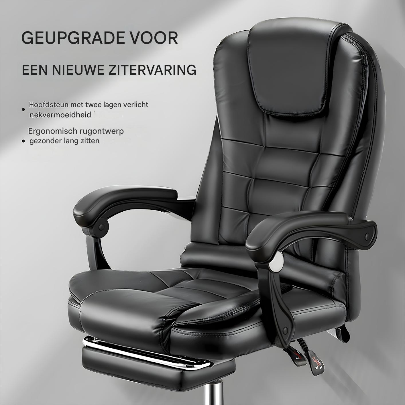 Bureaustoel – Kantoorstoel – Office Chair – Gamestoel – Draaistoel – Verstelbare Rugleuning – Ingebouwde Voetensteun – Ergonomische Rugondersteuning – 360° Draaibaar – Zwart