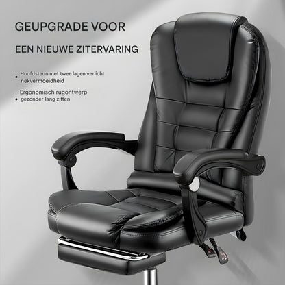 Bureaustoel – Kantoorstoel – Office Chair – Gamestoel – Draaistoel – Verstelbare Rugleuning – Ingebouwde Voetensteun – Ergonomische Rugondersteuning – 360° Draaibaar – Zwart