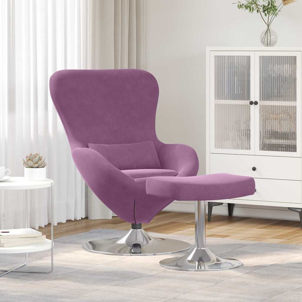Fauteuil – Draaifauteuil – Relaxstoel – Loungestoel – Armstoel – Paars Fluweel – Met Voetensteun