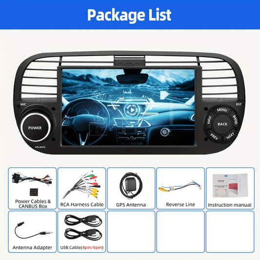 Multimedia Autoradio – 2 DIN Radio – Auto Stereo – Touchscreen Navigatie – Fiat 500 Autoradio 2007-2015 – 7-Inch HD Scherm – Android 14 Systeem