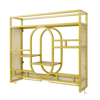 Wandwijnkast – Wijnrek – Wijnhouder – Flessenrek – Glazenhouder – Gouden Kleur – 39 Flessen Capaciteit – Stevig IJzeren Frame