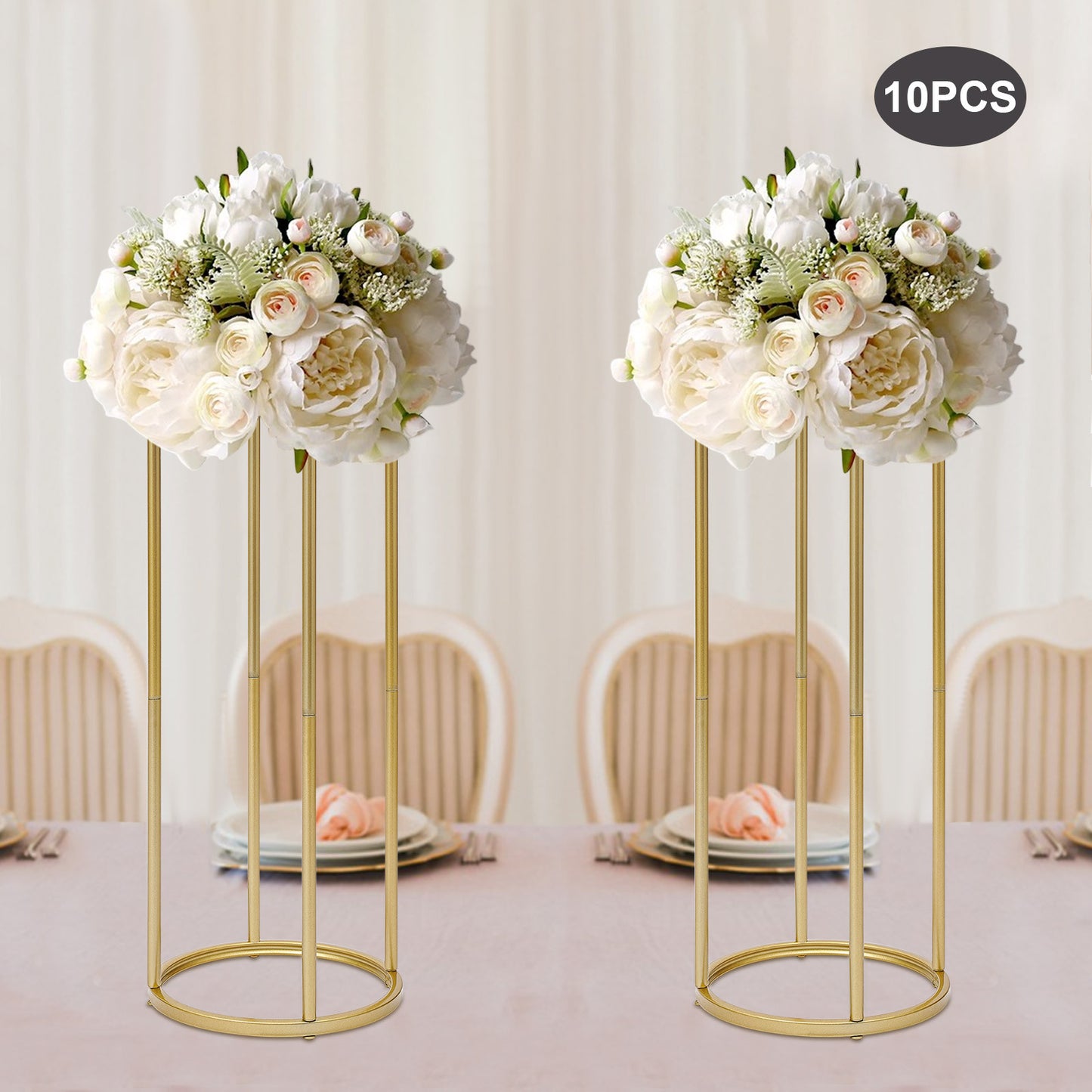 Tafeldecoratie – Bloemenstandaard – Bloemhouder – Tafelpresentatie – Bruiloft Decoratie – Gouden Metalen Standaards – 80 cm Hoog – Robuust Ijzer