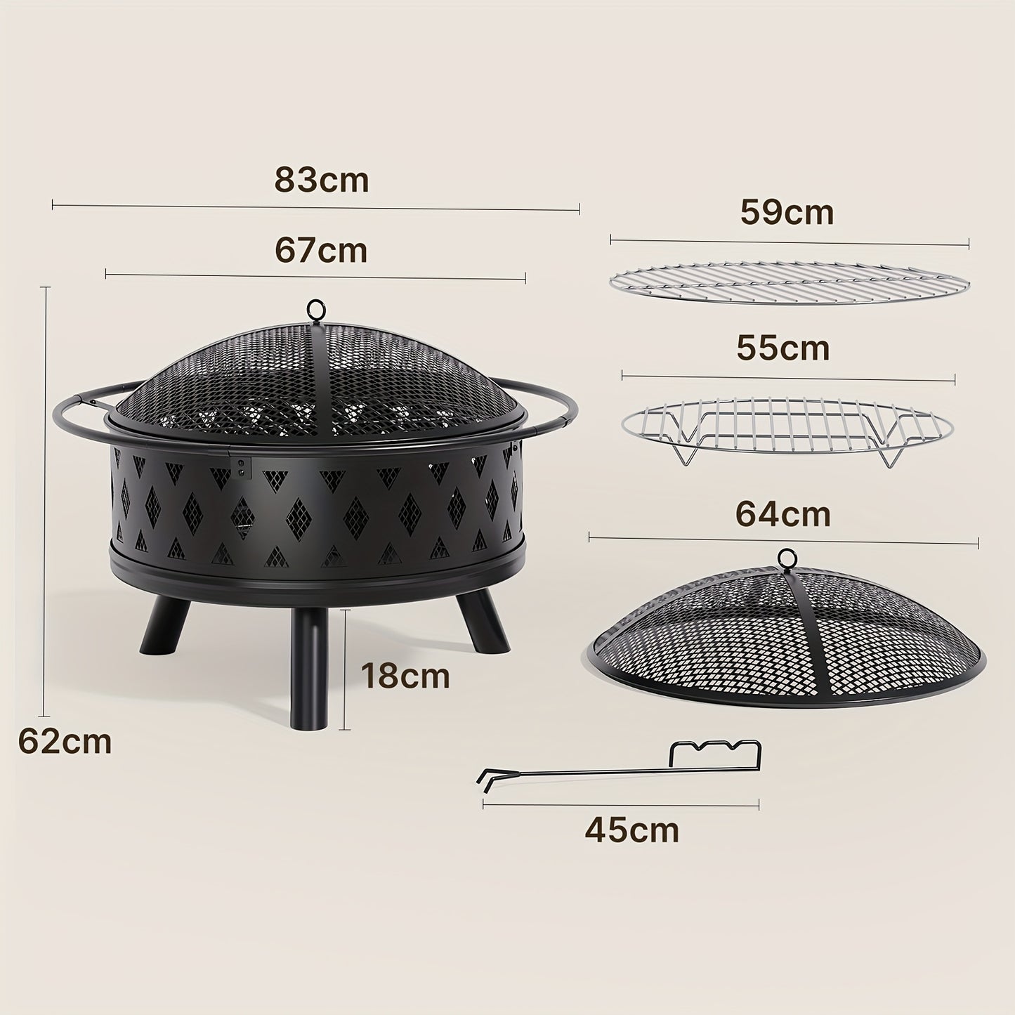 Tuinhaard Buiten – Vuurkorf – Vuurschaal – Openhaard – Terrashaard – Diameter 83 cm – Inclusief Grill en Weerbestendige Cover – Zwart