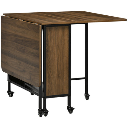 Klaptafel – Inklapbare Tafel – Eettafel – Vouwtafel – Ruimtebesparende Tafel – Lichtbruin – 130x80x74 cm – Met Opbergruimte – Zwenkwieltjes Met Remmen