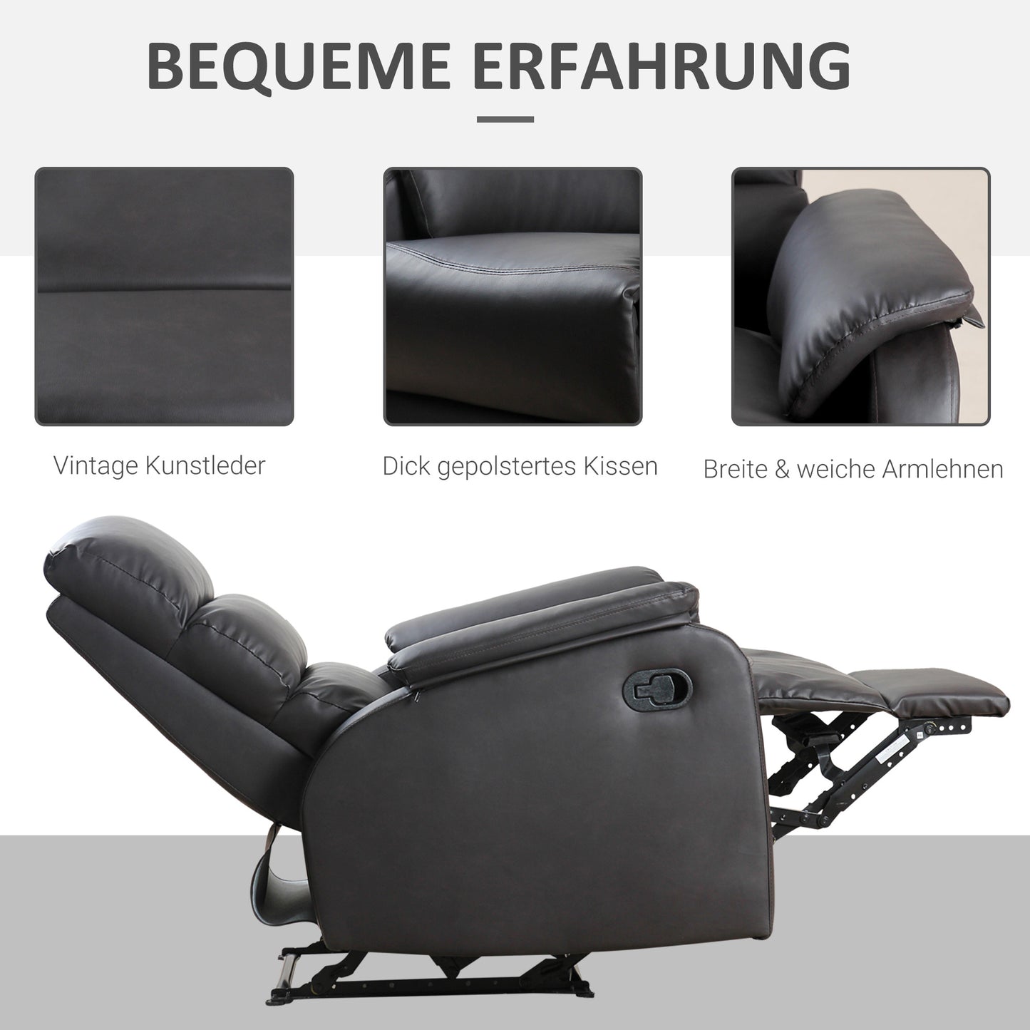 Relaxfauteuil – Relaxstoel – Loungefauteuil – TV Fauteuil – Verstelbare Fauteuil – Kunstleer – Verstelbare Rugleuning en Voetensteun – Stalen Frame – Bruin