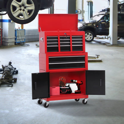 Gereedschapswagen – Werkplaatswagen – Gereedschapstrolley – Gereedschapskar – Gereedschapskast – 6 Lades + Afneembare Gereedschapskist – Stalen Constructie – Rood/Zwart