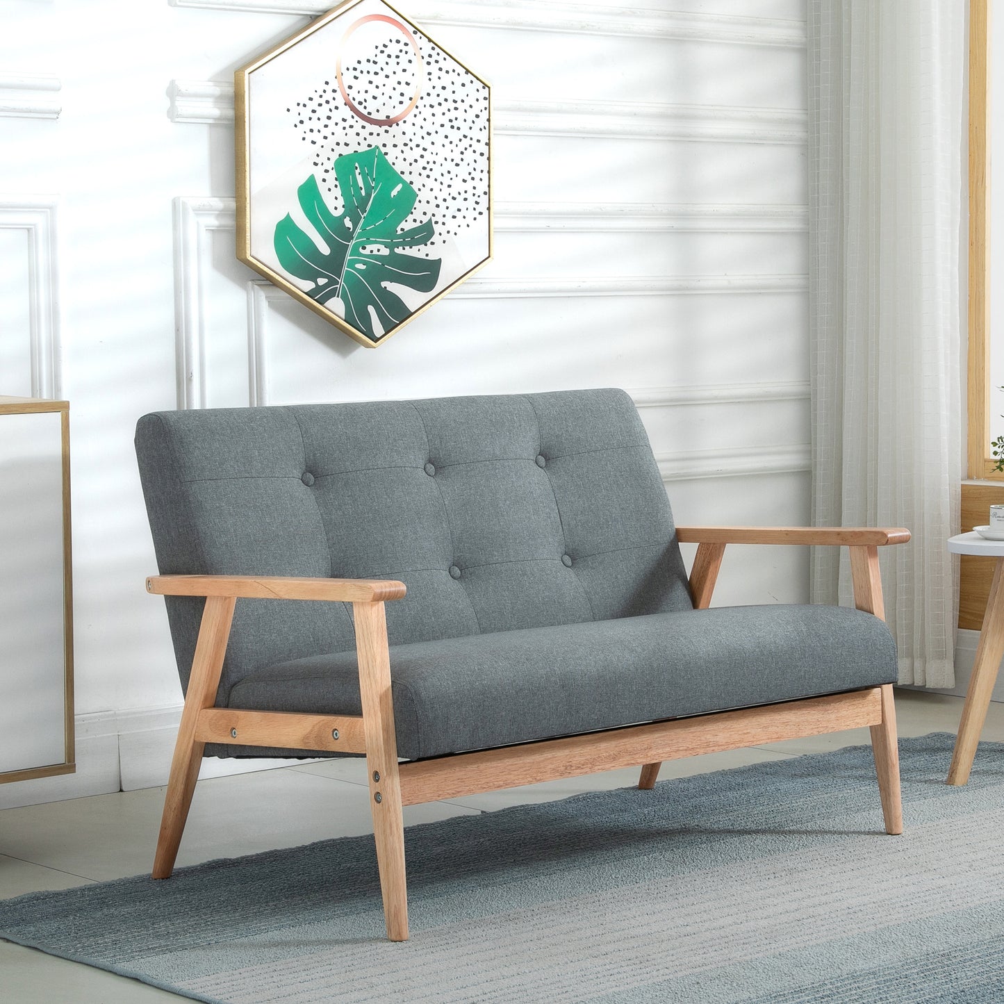 2-zits bank – 2-zits sofa – loveseat – zitbank – tweezitsbank – compact ontwerp – linnen bekleding – rubberwood frame – grijs