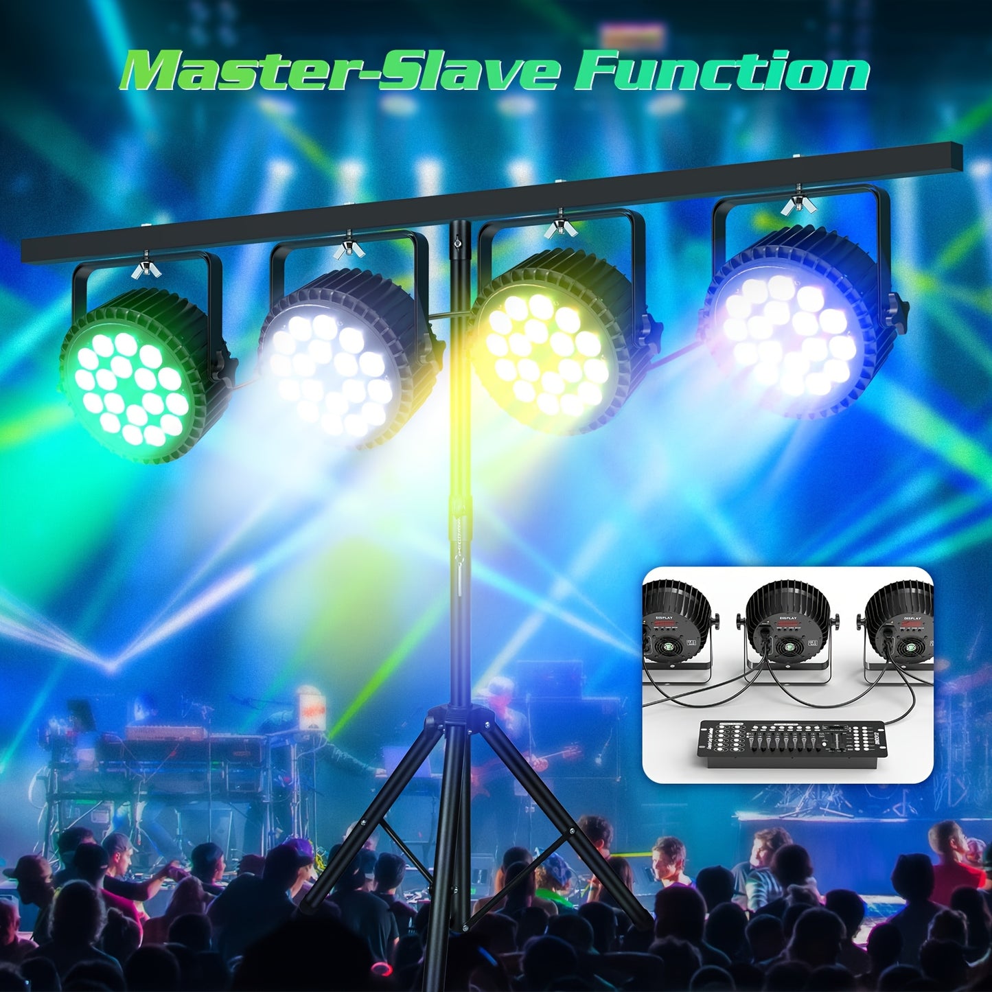 RGBW LED PAR Spotlights – DJ Verlichting – Podiumlampen – Discolampen – Stage Lights – Set van 4 – 270W Krachtige RGBW LEDs – Multi-mode DMX Bediening