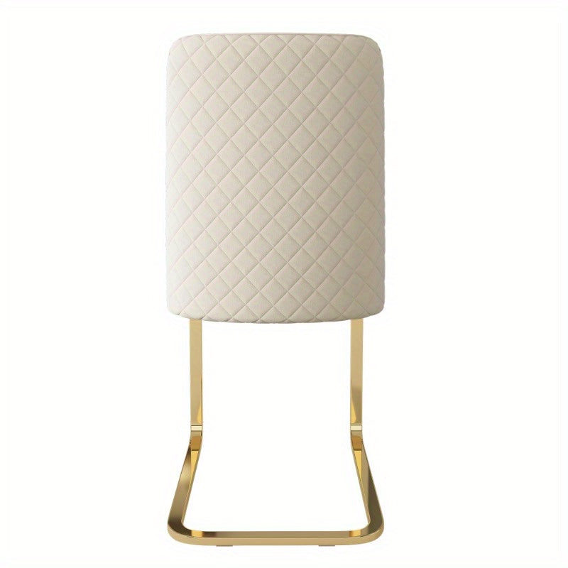 Eetkamerstoel – Stoel – Dining Chair – Zitstoel – Lounge Stoel – 6 Stuks – Diamant Rug – Gouden Metalen Poten – Comfortabel – Modern Beige