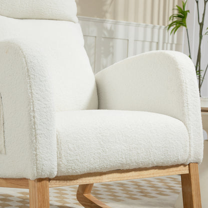 Draaifauteuil – Relaxfauteuil – Zwarte Fauteuil – Schommelstoel – Lounge Stoel – Crèmekleurig – Houten Frame – Dikke Padding – Max 120 kg Belastbaar