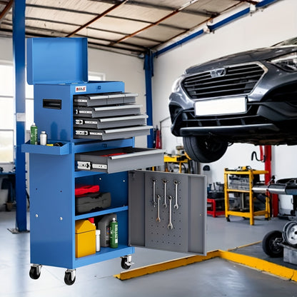 Toolkast – Gereedschapskast – Werkplaatskast – Ladekast – Opbergkast – 7 Laden – Slot – Zware Kogellagers – Mobiel – Stalen Frame – Blauw-Grijs