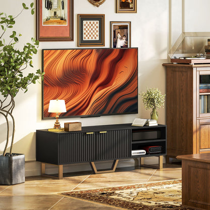 Tv-kast – Meubel voor tv – Mediakast – Tv-meubel – Houten tv-meubel – Mat zwart met gouden accenten – Geschikt voor tv’s tot 70 inch – Ruime opbergruimte met kabeldoorvoer