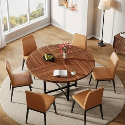 Eettafel – Eetkamertafel – Keukentafel – Ronde tafel – Tafel – Rond 120 cm – Gelamineerd Spaanplaat – Stevige Metalen Kruispoten