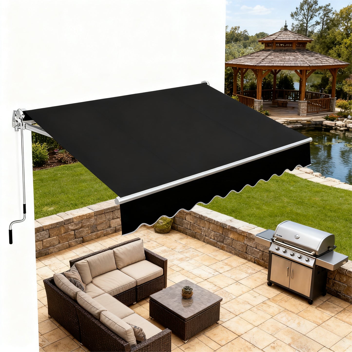 Retractable Aluminum Awning with Hand Crank - Heavy-Duty Manual Shade Canopy, Adjustable Widths (98.4”/118.1”/141.7”) & Lengths (200-300cm), Dark Gray Outdoor Awning for Balcony, Patio, Terrace - Easy Install, Durable M