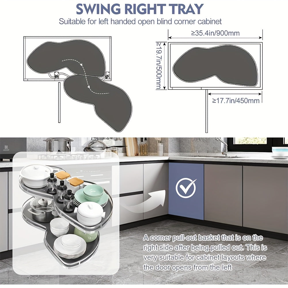 Hoekkast Organizer Keuken – Uittrekbare Kastinrichting – Keukenopberger – Draaiplateau Opberger – Bergsysteem Hoekkast – Pull Out Links & Open Deurtje Rechts – 2 Draaibare Plateaus – Metalen Duurzaam Design