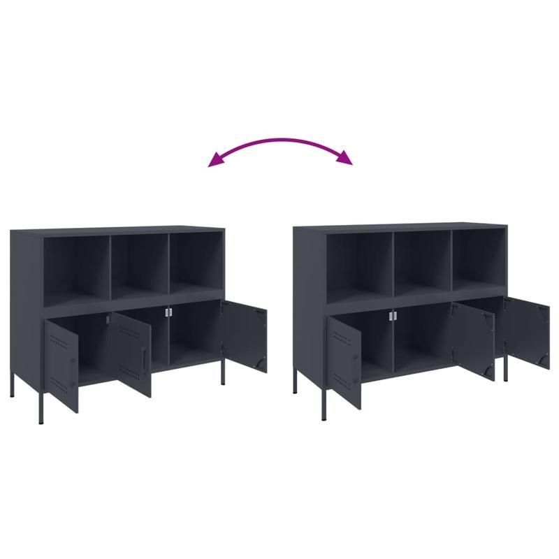 Anthracite-Colored Steel Sideboard Measuring 100.5X39X79 Cm, Practical And Detachable.
