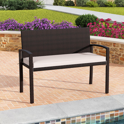 Patio Loveseat – Tweezitsbank – Buitenbank – Rattan Bank – Tuinmeubel – Duurzaam Metalen Frame – Inclusief Zacht Afritsbaar Kussen