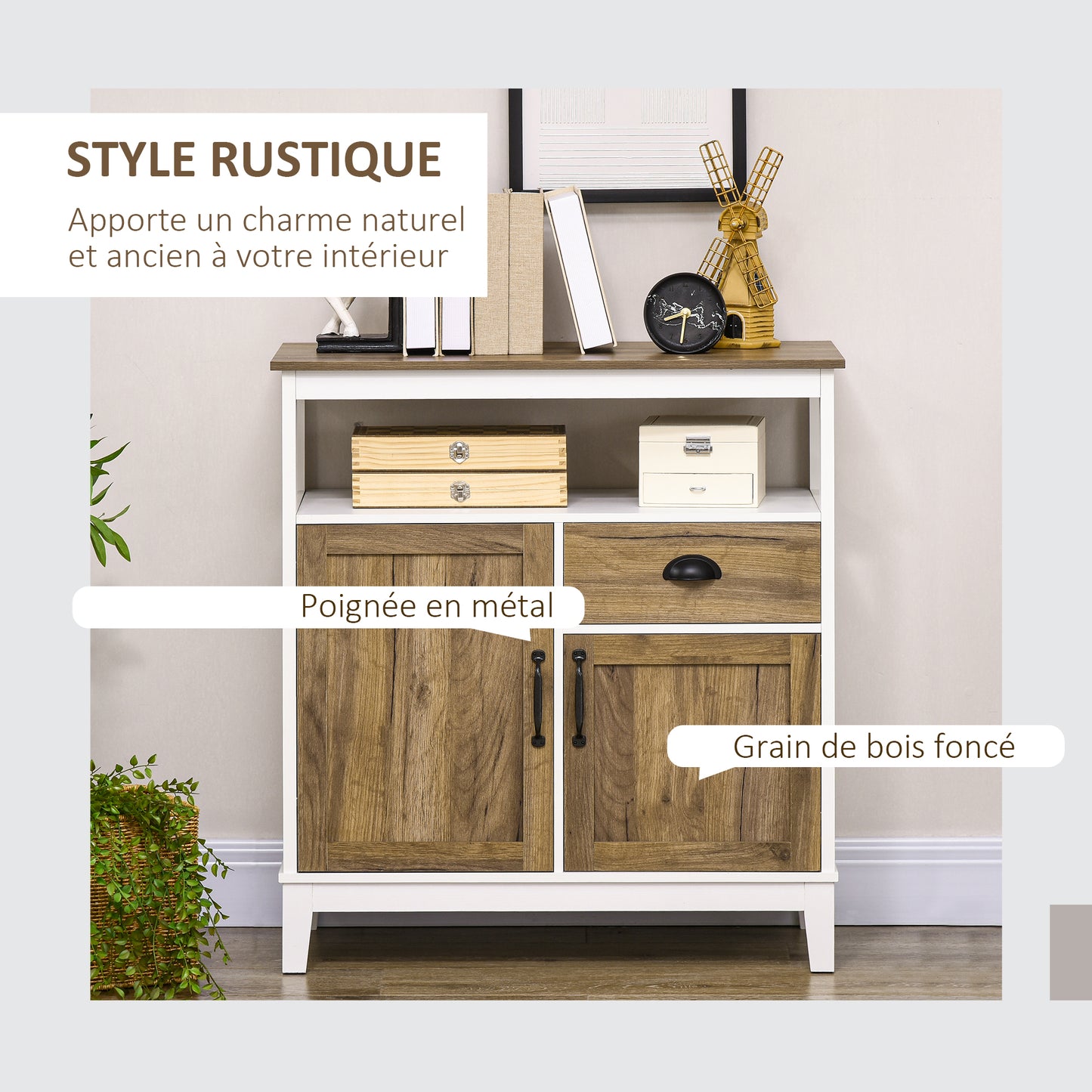 Buffetkast – Opbergkast – Keukenkast – Dressoir – Kast Met Lade – Bruin Eiken – 76,6 x 35 x 81,5 cm – Verstelbare Plank