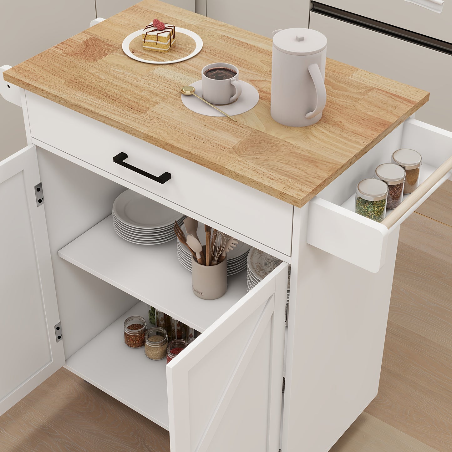 Keukenwagen – Keukentrolley – Keukenkast – Serveerwagen – Keukeneiland – Compact Formaat – Duurzaam Bamboe Werkblad