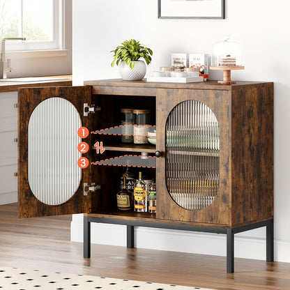 80.01cm Modern Rustic Buffet Cabinet with Glass Doors - Brown -Standing Suitable for Living Room, Dining Room, Kitchen & Entryway, Easy Assembly, Multi-Functional as TV Stand or Accent Cabinet