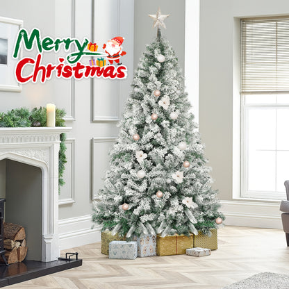 Kunstkerstboom – Kunstboom – Kerstboom Met Sneeuwvlokken – Nepspar – Flocked Kerstboom – 210 cm Hoog – Duurzaam PVC Met Inklapbare Metalen Stand