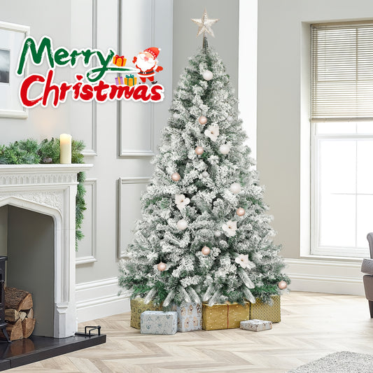 Kunstkerstboom – Kunstboom – Kerstboom Met Sneeuwvlokken – Nepspar – Flocked Kerstboom – 210 cm Hoog – Duurzaam PVC Met Inklapbare Metalen Stand