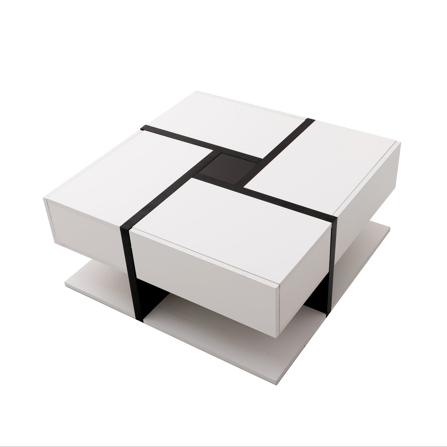 Modern High-Gloss Coffee Table with 4-Drawer Tabletop & Under-Table Storage - Metal Frame, Assembly, Space-Saving Design - Shiny Glossy for Small Apartments, - Model Compatible for Multi-Space Use (Assembly Required)