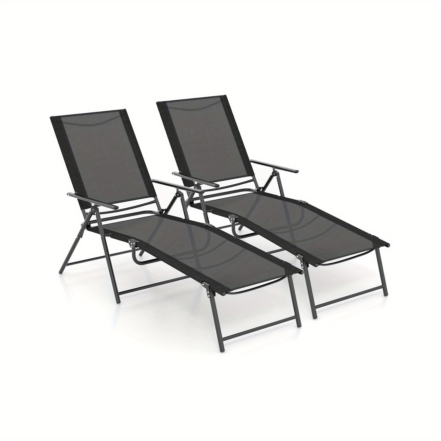 Ligstoel – Ligbed – Tuinstoel – Relaxstoel – Outdoor Stoel – Verstelbare Rugleuning – Inklapbaar – Metaal – Sneldrogend – Set van 2 – Zwart