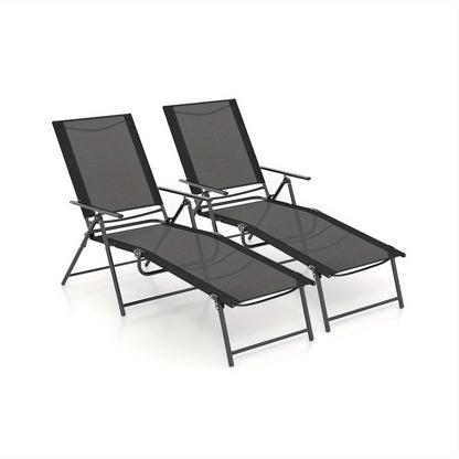 Ligstoel – Ligbed – Tuinstoel – Relaxstoel – Outdoor Stoel – Verstelbare Rugleuning – Inklapbaar – Metaal – Sneldrogend – Set van 2 – Zwart