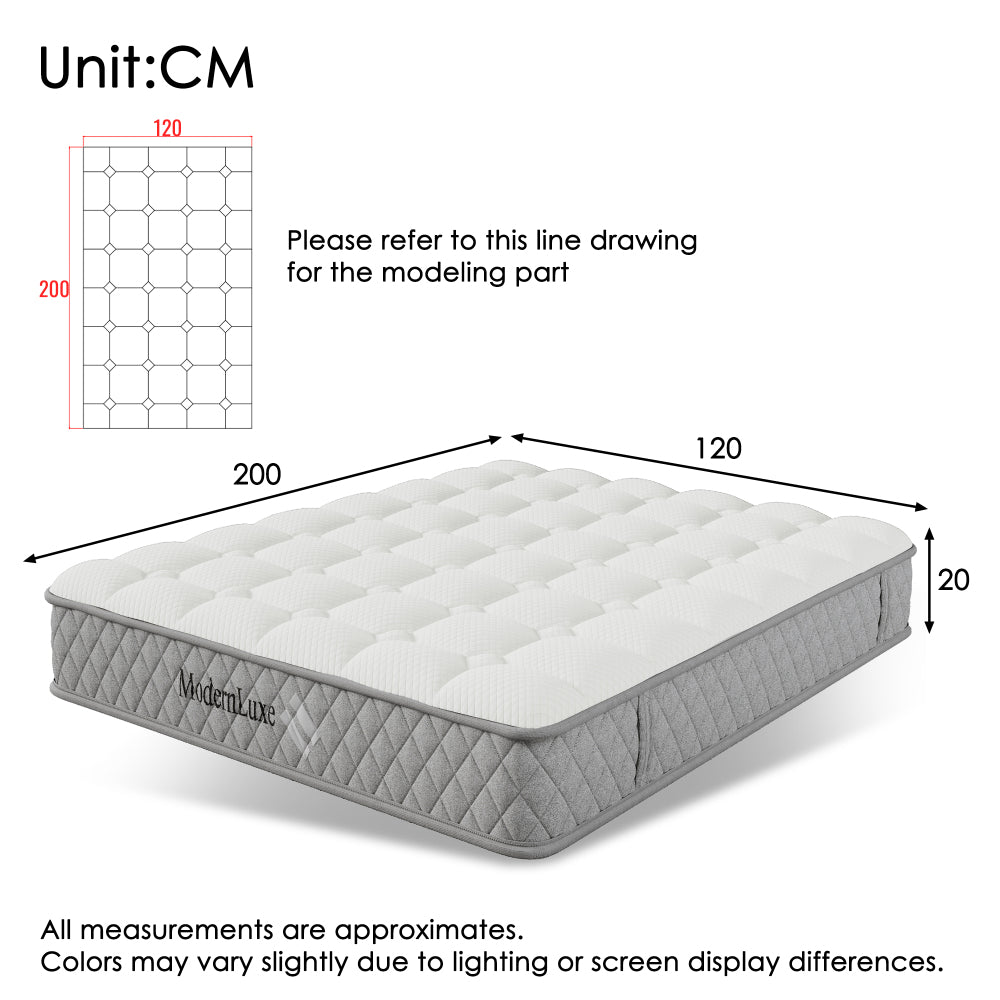 Matras – Koudschuimmatras – Pocketveringmatras – Orthopedisch Matras – Tweepersoonsmatras – 120x200 cm – 7-Zones Pocketvering – Medium Stevig H3 – 20 cm Hoog – 4 Handvatten – Vacuumverpakt