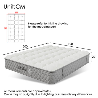 Matras – Koudschuimmatras – Pocketveringmatras – Orthopedisch Matras – Tweepersoonsmatras – 120x200 cm – 7-Zones Pocketvering – Medium Stevig H3 – 20 cm Hoog – 4 Handvatten – Vacuumverpakt
