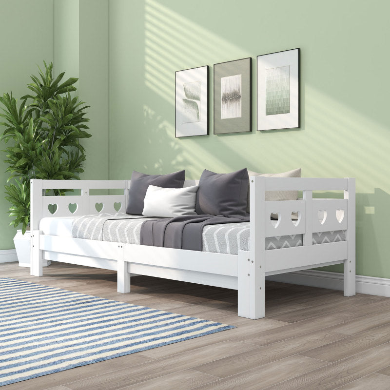 Uitschuifbaar Daybed – Uitklapbed – Slaapbank – Sofa Bed – Logeerbed – Massief Grenenhouten Frame – Ruimtebesparend 2-in-1 Design – Wit Retro – Lattenbodem – Geschikt Voor Matras 90-182x200 cm
