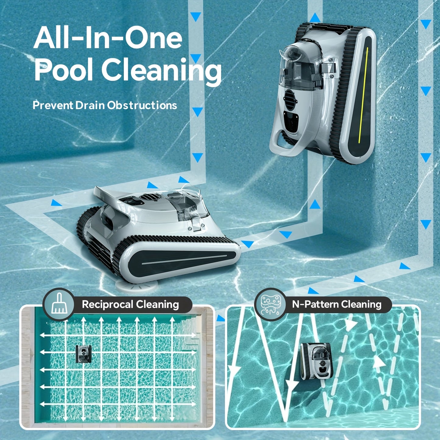 Automatische Zwembadrobot – Zwembadreiniger – Zwembadafzuiger – Pool Cleaner – Robotstofzuiger – Dubbele Borstels – 180 Minuten Werkduur – IPX8 Waterdicht – Universeel Voltage 100-240V – Voor Boven- en Ingravingzwembaden Tot 200 m² – Space Gray