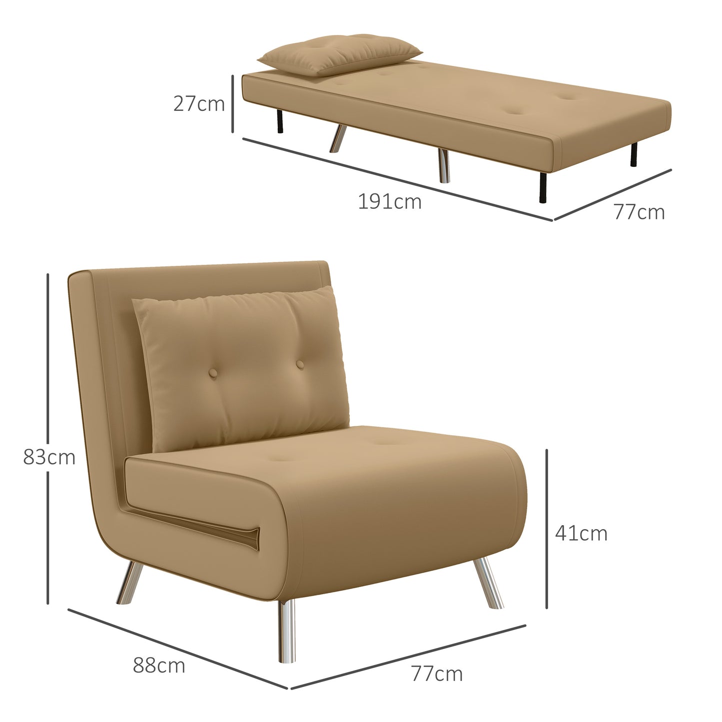 Slaapfauteuil – Relaxstoel – Bedfauteuil – Gastenbed – Velours Fauteuil – Donkergrijs – 3-stand Verstelbare Rugleuning – Compact 77x88x83 cm