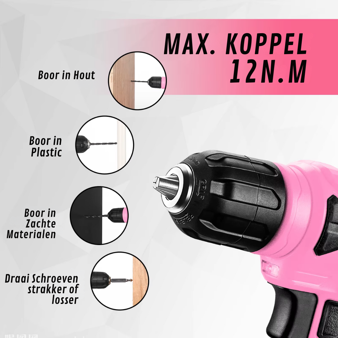 Gereedschapskoffer - 126Pcs - Gevuld - Gereedschap - Gereedschapset - Schroevendraaierset - Meetlint - Rolmaat - Hamer - Bitset - Inbussleutelset - Zaag - Stanleymes - Roze - QUORE