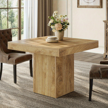 39-Inch Square Dining Table for 4, Farmhouse  Kitchen Dinner Eating Table with Sturdy Pedestal Base, Wooden Dining Room Furniture for Dining Room, Kitchen, Apartments, Natural(1pc)