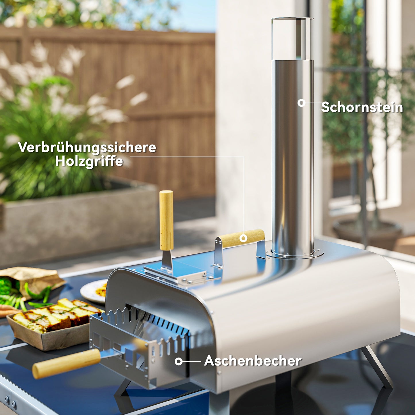 Outdoor Pizza Oven – Mobiele Pizza Oven – Draagbare Pizza Oven – Buitenoven – Pizza Grill – Roestvrij Staal – Inklapbare Poten – Pizzasteen & Schoorsteen